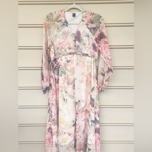 Dazy Subdued Floral Flowy Button Front Midi Dress Small - Picture 2 of 10